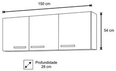 Kit 2 Armários Aéreos Parma 150cm 3 Portas Branco/Castanho - Lumil Móv