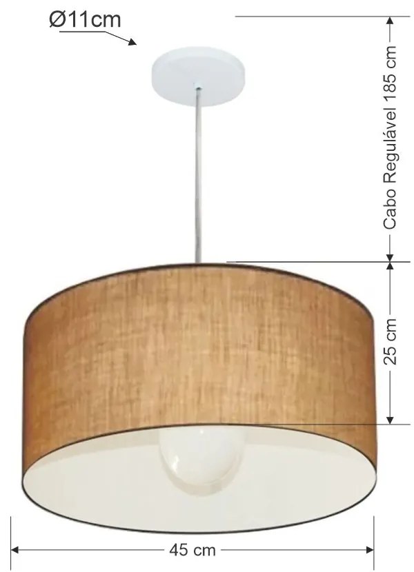 Lustre Pendente Cilíndrico Md-4204 Cúpula em Tecido 45x25cm Palha - Bivolt
