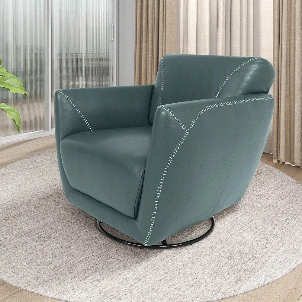 Kit 2 Poltronas Decorativas Valentina Sala de Estar Giratória Couro Azul Majestic G40 - Gran Belo