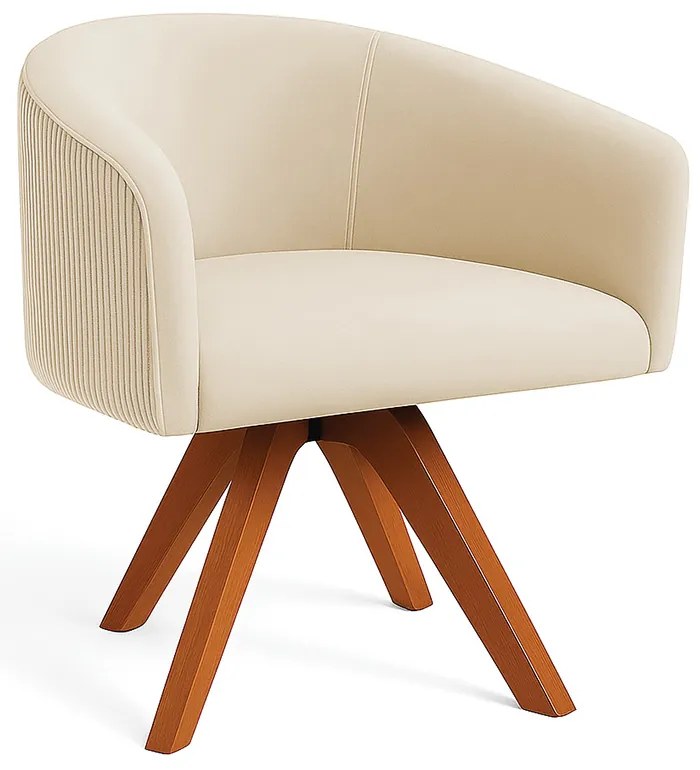 Poltrona Sala Base Giratória Madeira Arielle Veludo Cotelê D03 - D'Rossi - Bege