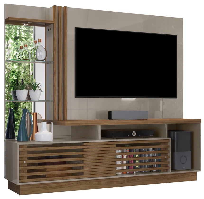 Estante de TV 60 Pol 200cm Sala de Estar Lumari Fendi/Naturale M20 - D'Rossi