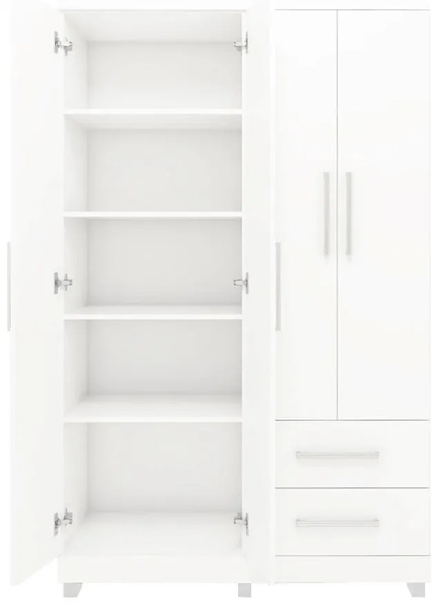 Roupeiro Guarda Roupa 4 Portas Prateleiras 2 Gavetas Branco