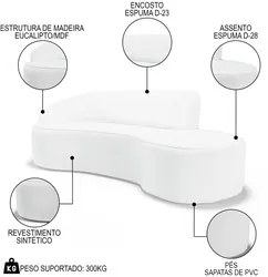 Sofá Living 3 Lugares 230cm Braço Esquerdo Mozart D06 Sintético Branc