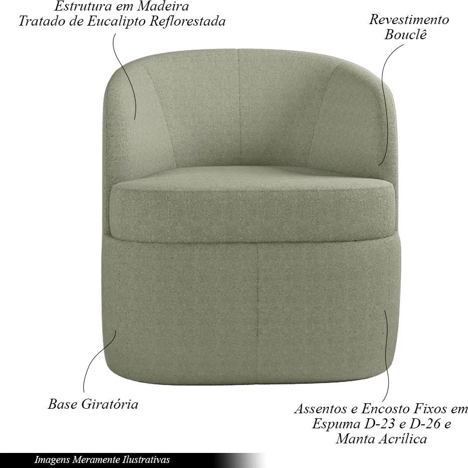 Poltrona Decorativa Design Moderno Bel Sala de Estar Base Giratória Bouclê Verde Oliva G33 - Gran Belo