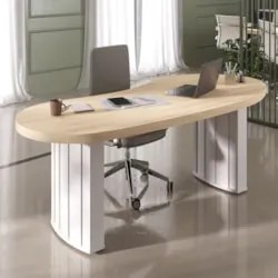 Mesa Para Escritório Reunião 200cm Vinny Carvalho/Branco A06 - Mpozena