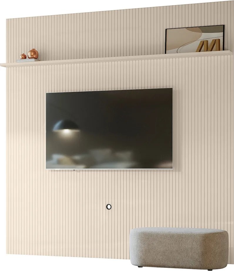 Painel TV 75 Pol 238cm Ripado para Sala Kalven Off White M20 - D'Rossi