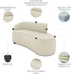 Sofá 3 Lugares 180cm Wendi e Poltrona Steve Veludo Bege I01 - Mpozena