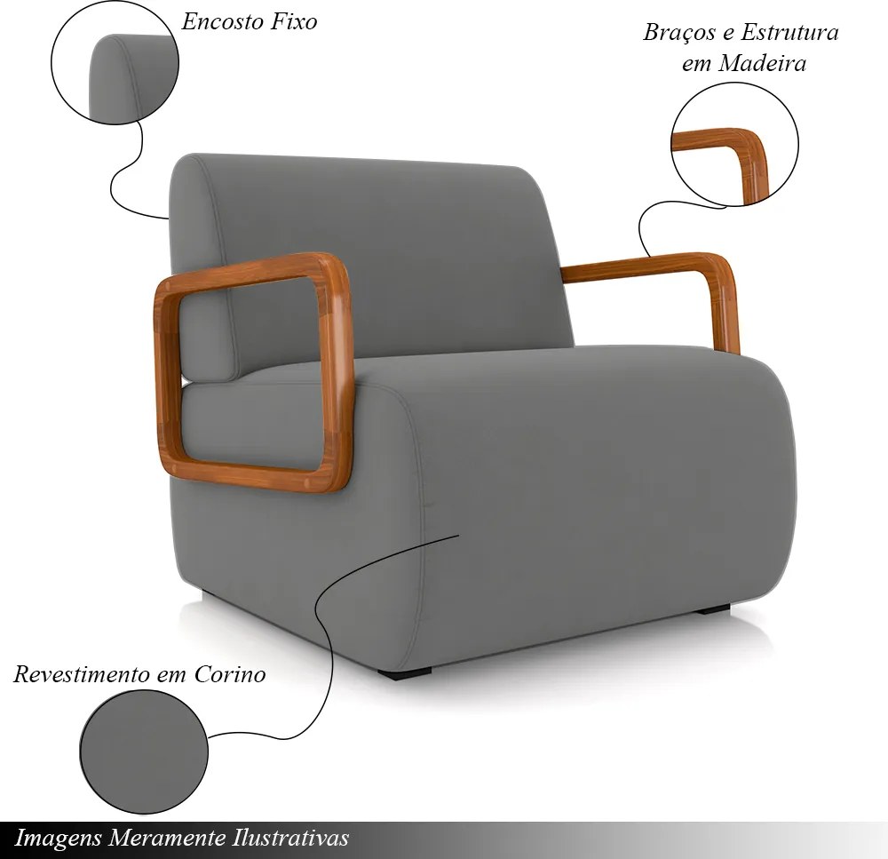 Kit 2 Poltronas Decorativa Sala de Estar Odessa Braços em Madeira Veludo Cinza G33 - Gran Belo