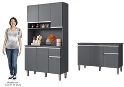 Cozinha Compacta Márcia e Balcão Gabinete Com Tampo Tatiane 120cm Cinz