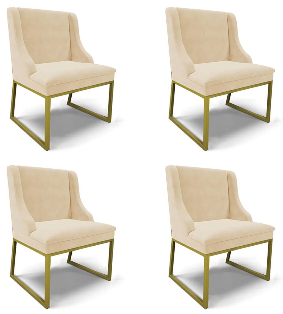 Cadeira Sala de Jantar Industrial Dourado Kit 4 Liz Suede D03 - D'Rossi - Bege