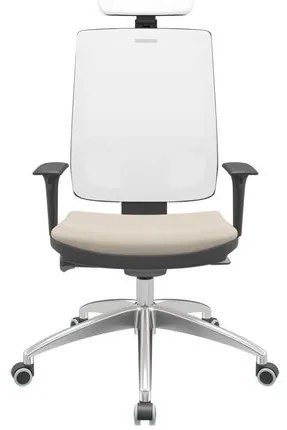 Cadeira Office Brizza Tela Branca Com Encosto Assento Vinil Bege Autocompensador 126cm - 63278 Sun House