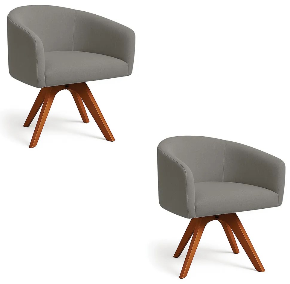 Poltrona Sala Base Giratória Madeira Kit 2 Arielle Linho D03 - D'Rossi - Grafite