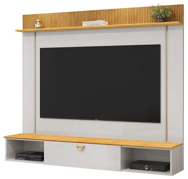 Painel Decorativo para TV 70" Vittar Ripado Canelado Porta Basculante Bali/Cedro G18 - Gran Belo