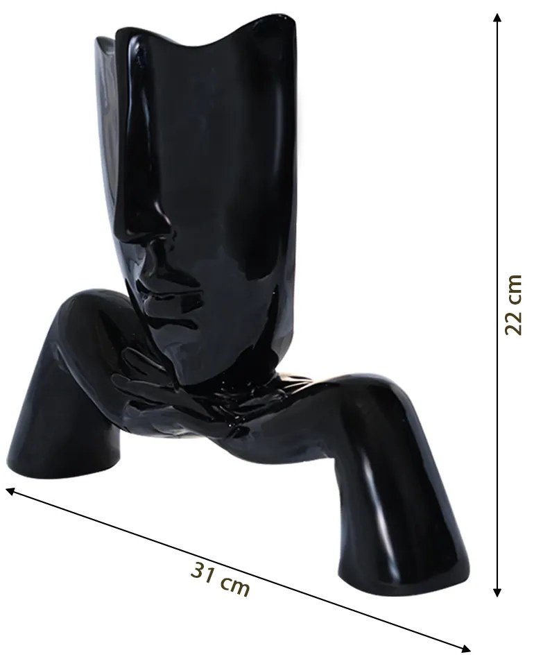 Escultura Decorativa Mascara Descanso Preto Brilho G07 - Gran Belo