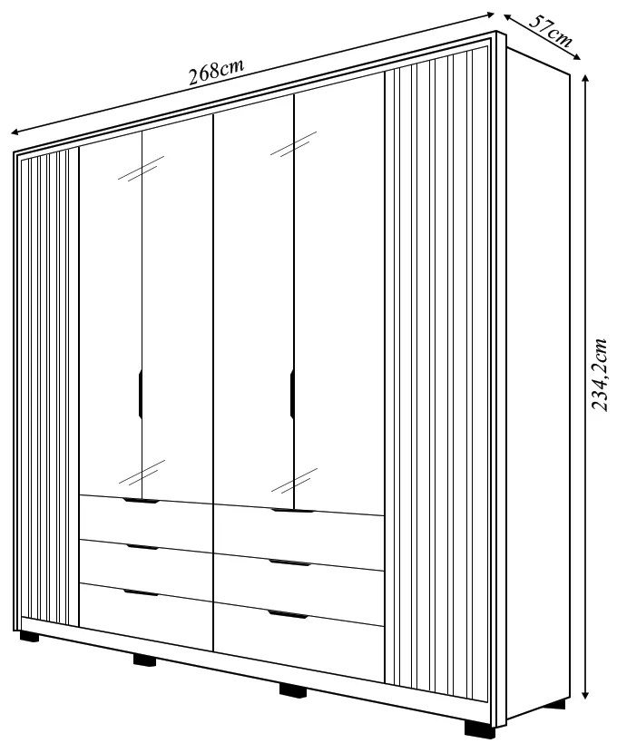 Guarda Roupa Essence Casal Ripado 6 Portas de bater com 4 Espelhos e 6 Gavetas MDP Freijo/OffWhite G11 - Gran Belo