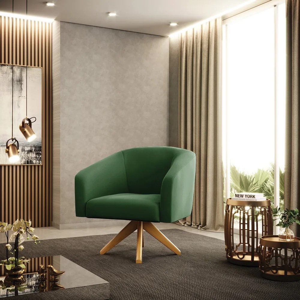 Poltrona Decorativa Giratória MA30 Kit 2 Stella Suede D03 - D'Rossi - Verde