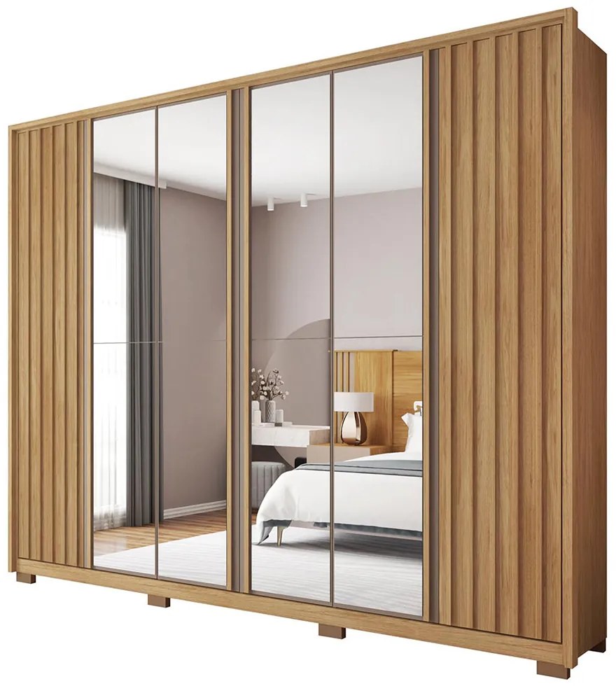Guarda Roupa Casal Bravus 6 Portas de Bater com 4 Espelhos e 4 Gavetas MDP Buriti/Fendi G11 - Gran Belo