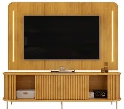 Painel Para TV 75 Pol e Rack Bancada Ripado 218cm World D04 Cedro - Mp