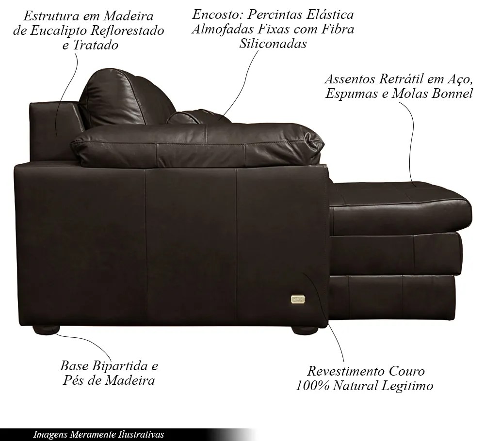 Sofá Decorativo Piece Bipartido Retrátil Sala de Estar 250cm Couro Marrom G58 - Gran Belo