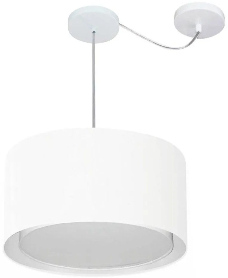 Lustre Pendente Cilíndrico Com Desvio Md-4310 Cúpula em Tecido 40x25cm Branco - Bivolt