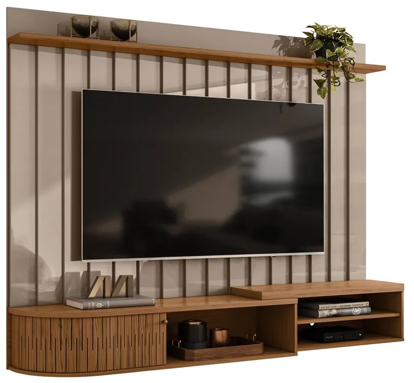 Painel TV 75 Pol 207cm Bancada Suspensa para Sala Elvano M20 - D'Rossi - Fendi e Naturale