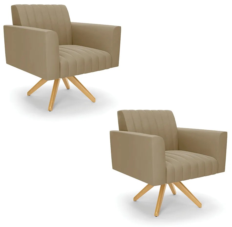 Kit 2 Poltronas Giratória Viena Gomada Suede Base de Madeira MA30 D03 - D'Rossi - Marrom Rato