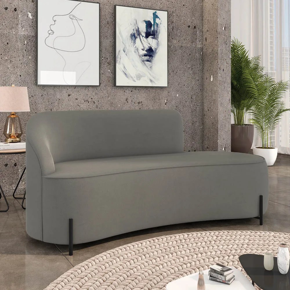 Sofá 3 Lugares Orgânico 180cm Pé Ferro Preto Morgan Suede D03 - D'Rossi - Grafite