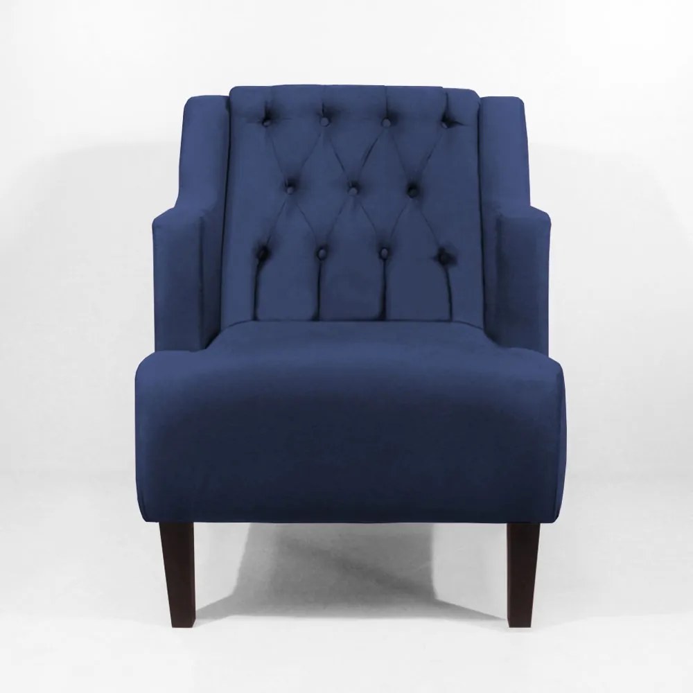 Poltrona Classic Suede Azul Marinho Pés Palito Sala, Quarto, Decoração