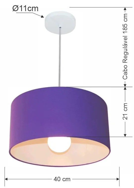 Lustre Pendente Cilíndrico Md-4031 Cúpula em Tecido 40x21cm Roxo - Bivolt
