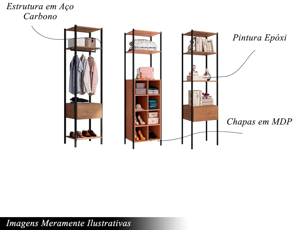 Roupeiro Industrial Modulado Napoli 2 Gavetas 8 Nichos Casal Preto/Demolição G79 - Gran Belo