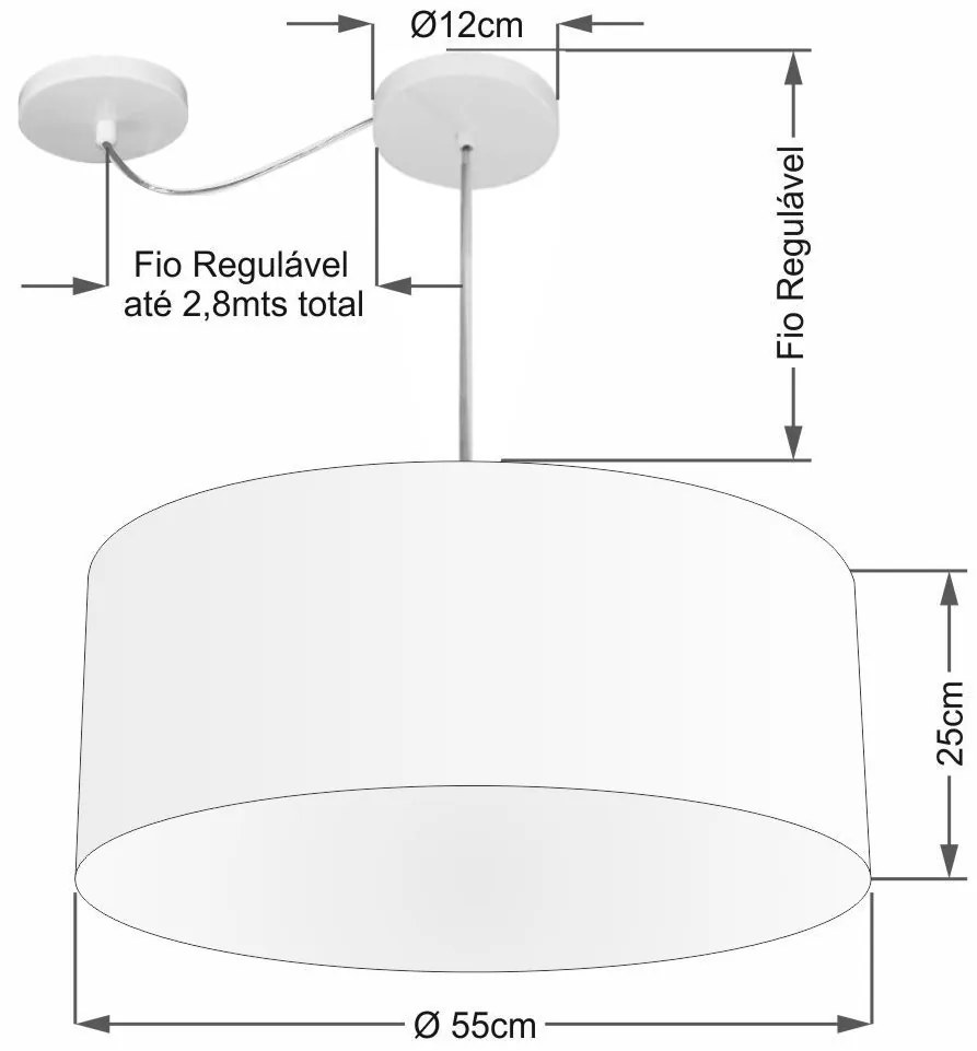 Lustre Pendente Cilíndrico Com Desvio Md-4252 Cúpula em Tecido 55x25cm Preto - Bivolt