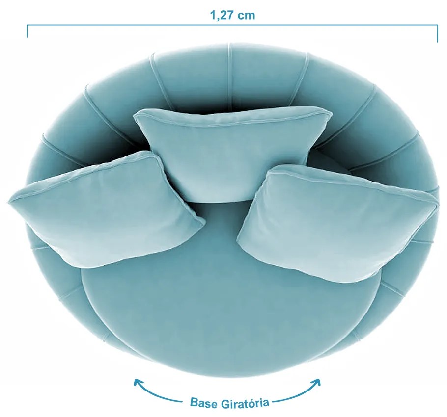 Poltrona Decorativa Redonda Giratória Glória Veludo Turquesa - Sheep Estofados - Veludo Turquesa