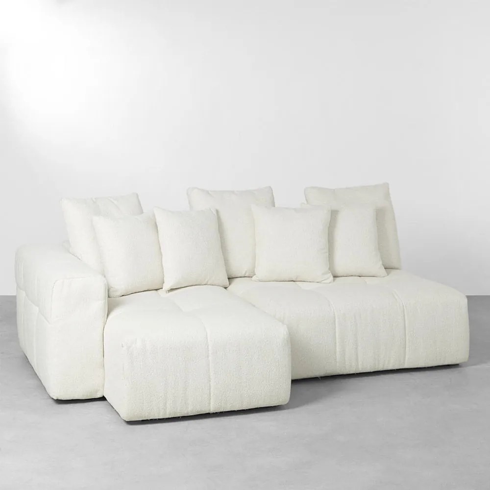 Sofá Gomos Chaise com Braço Esquerdo Bouclé Aveia