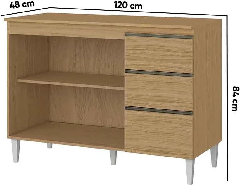 Balcão Cozinha com Tampo 120cm 3 Portas Paolla A09 - D'Rossi - Atacama e Off White