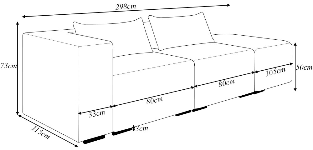 Sofá Versátil Sala de Estar Atlanta 298cm Modulado Linho Cinza Claro G52 - Gran Belo