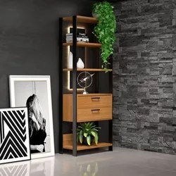 Estante Alta Estilo Industrial 2 Gavetas E91 Freijó/Preto Fosco - Prad