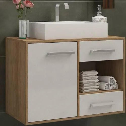 Conjunto Balcão Gabinete de Banheiro Completo 80cm Com Cuba