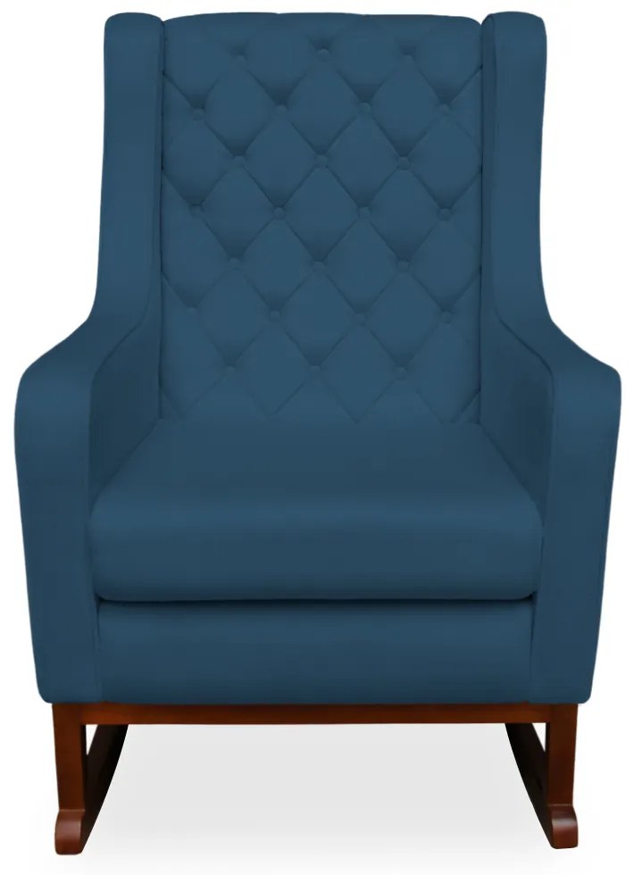 Kit Poltrona Amamentação Balanço Maju com Puff Flor Veludo - Azul Marinho