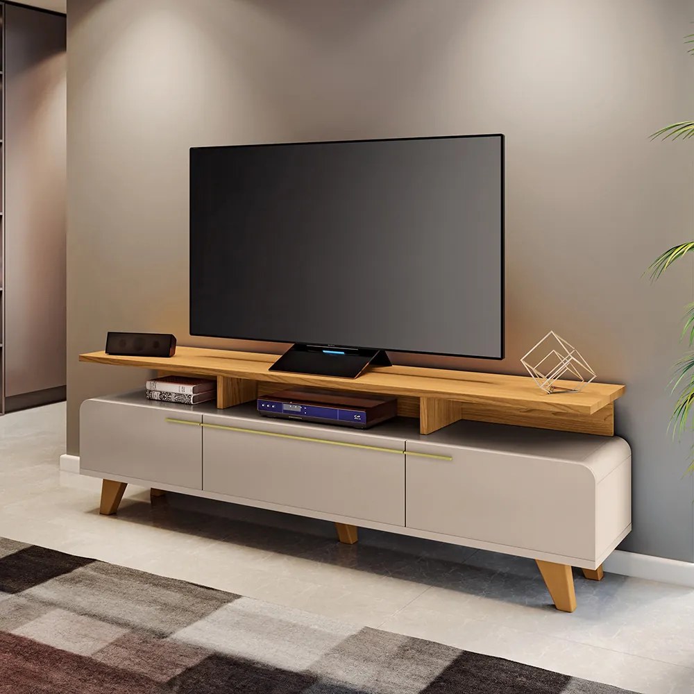 Rack para Sala Bancada de TV 70 Pol 200cm Zuri 2.0 H01 - D'Rossi - Off White e Cinamomo