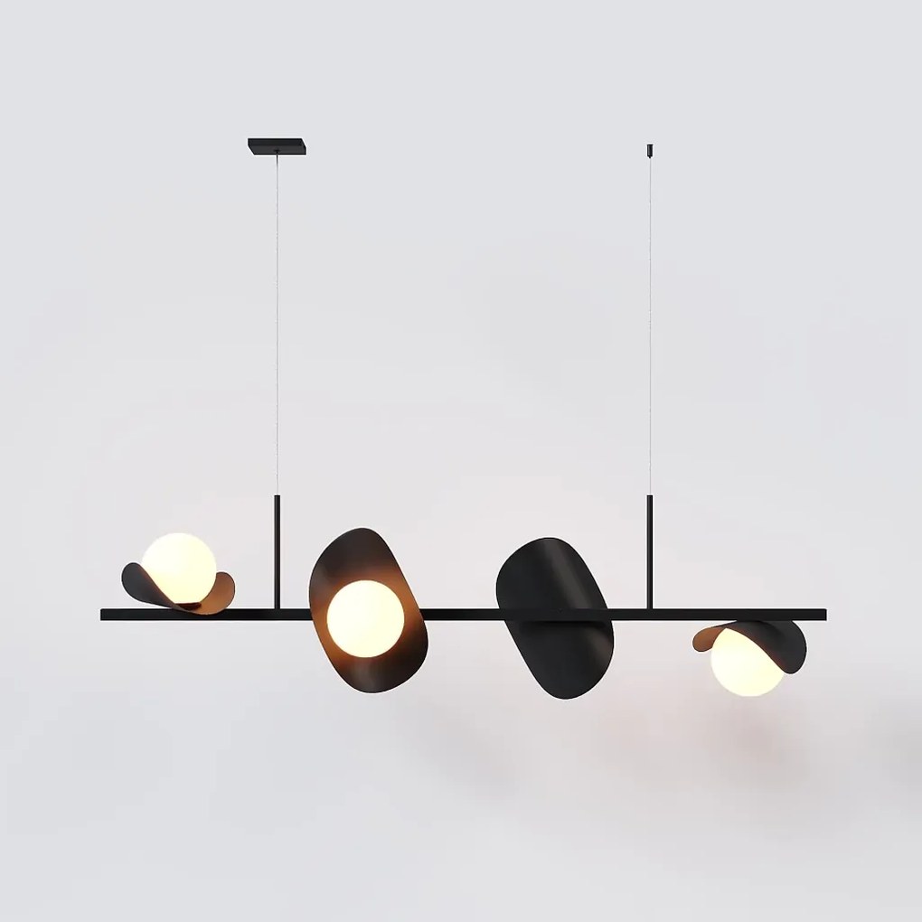 Pendente Calandra Irregular Linear 27X21X95Cm Alumínio E Globo Ø10Cm F... (PRETO / CHAMPANHE, FOSCO)