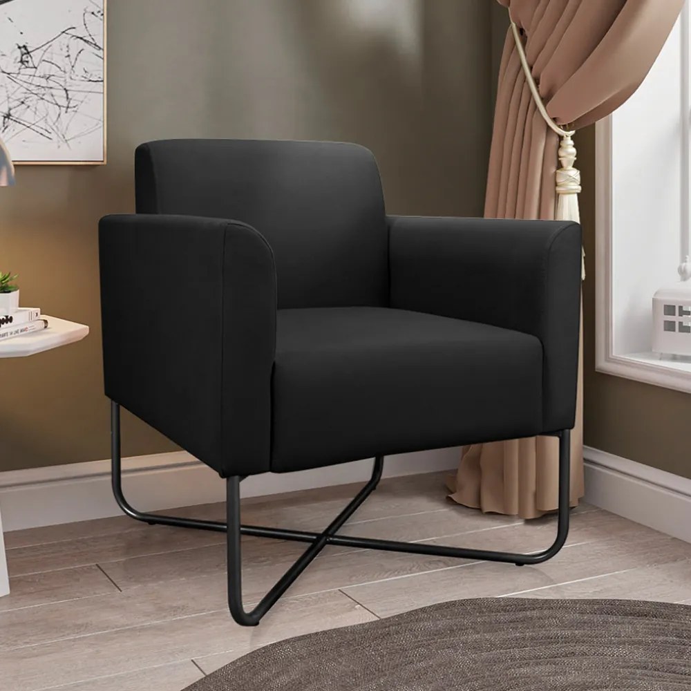 Kit 2 Poltronas Decorativas Isabella Base X Suede Preto G19 - Gran Belo