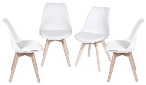 Kit com 4 Cadeiras Leda Eames PP Branca Base Madeira - 64663 Sun House