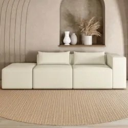 Sofá 5 Lugares 363cm Com Puff Esquerdo Fay Bouclê Cru Z55 - Mpozenato