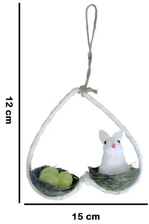 Enfeite Decorativo de Páscoa Coelho Branco com Ninho 12x15x15 cm  - D'Rossi