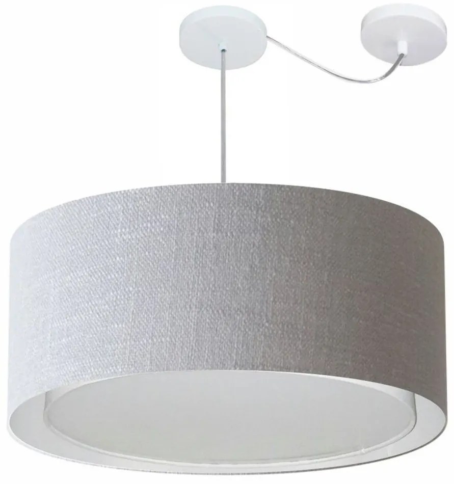 Lustre Pendente Cilíndrico Com Desvio Md-4311 Cúpula em Tecido 60x30cm Rustico Cinza - Bivolt