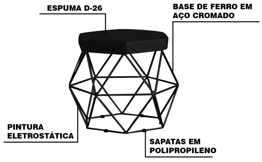Kit 2 Puff Decorativo Base Preta Elsa Suede Preto G41 - Gran Belo
