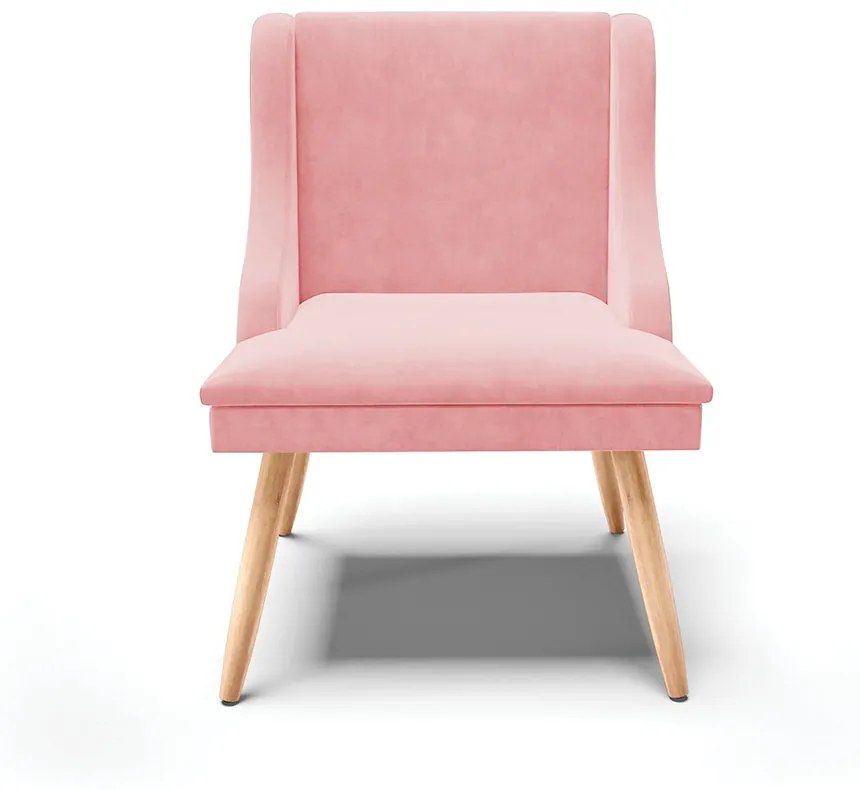 Kit 10 Cadeiras de Jantar Liz Suede Rosa Bebê Pés Palito Natural D03 - D'Rossi