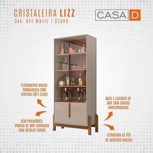 Cristaleira Lizz Off White/Cedro - Casa D Móveis