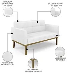 Sofá Namoradeira e 2 Poltronas Base Madeira Castanho Ana Sintético PU