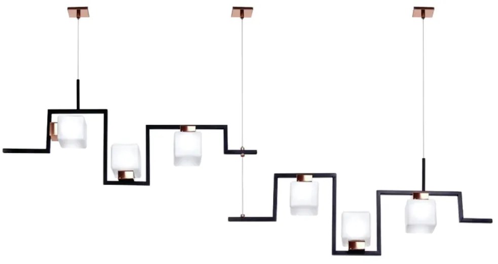 Pendente Retâgular Duplo Irregular Vidro Quadrado 154X10X40Cm Metal E... (PRETO, AMBAR)